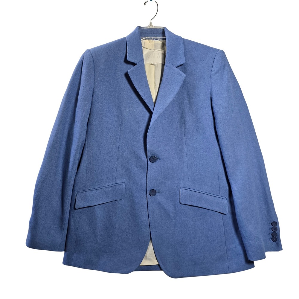 Zara Womens Linen Blend Blue Tailored Blazer Career Office Jacket Size M Medium